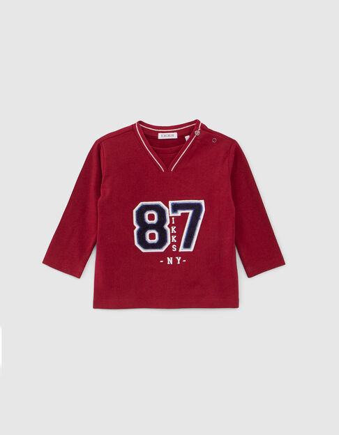 Baby boys’ red bouclette XL letters organic T-shirt - IKKS