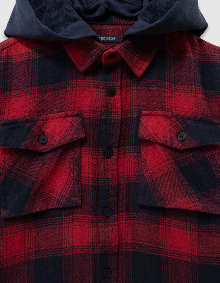 Boys’ navy/red check overshirt with detachable hood-8 Boys’ navy/red check overshirt with detachable hood-8