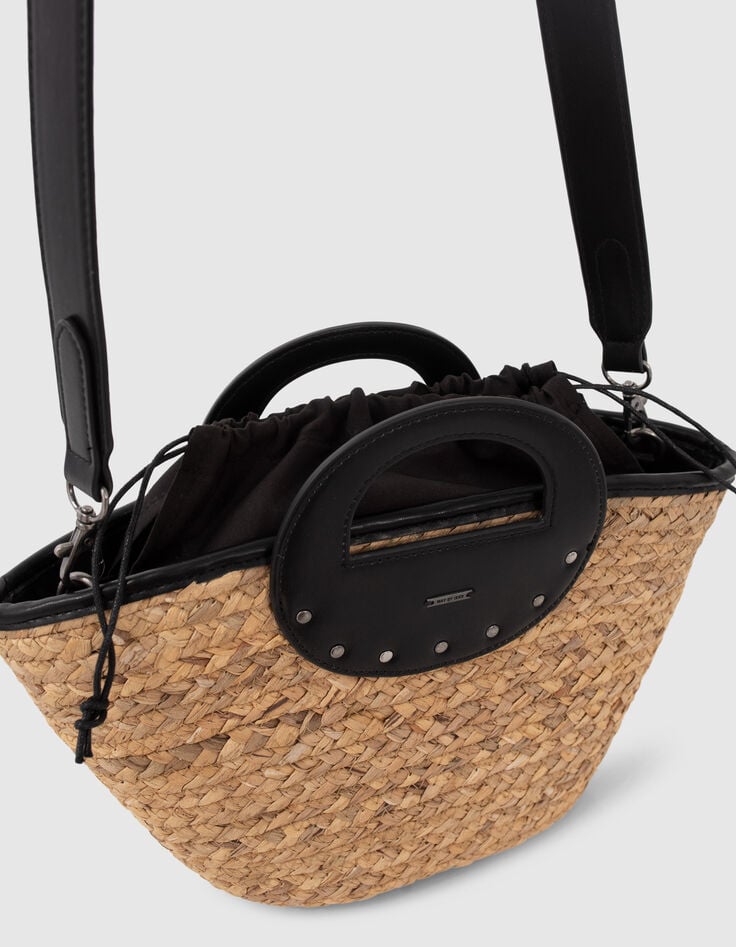 Girls&rsquo; beige straw basket with black studs-6