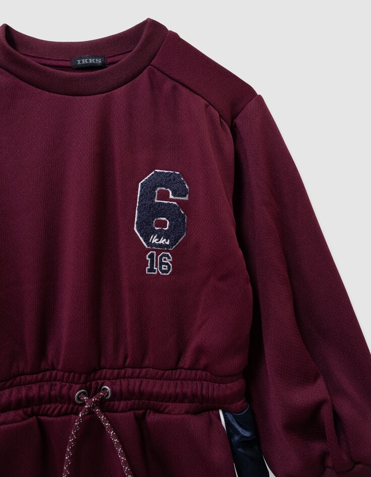 Bordeaux jurk sporty stijl stroken opzij meisjes-7 Bordeaux jurk sporty stijl stroken opzij meisjes-7