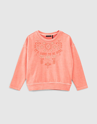 Girls’ dark coral sweatshirt with embroidered slogan - IKKS