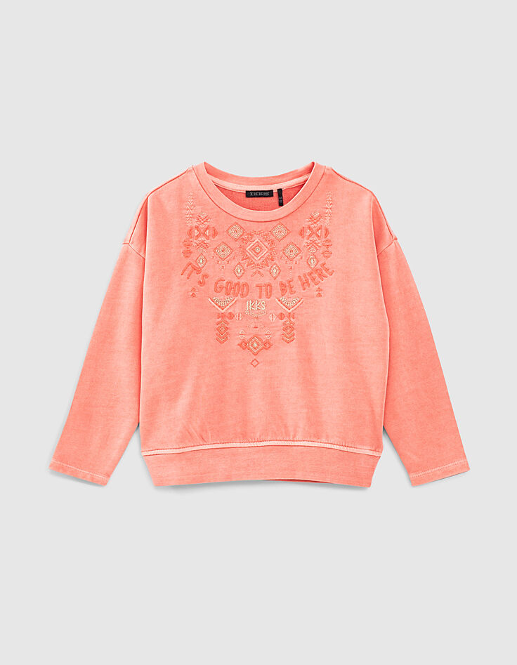 Girls’ dark coral sweatshirt with embroidered slogan-1