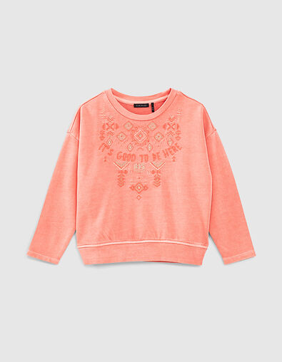 Girls’ dark coral sweatshirt with embroidered slogan - IKKS