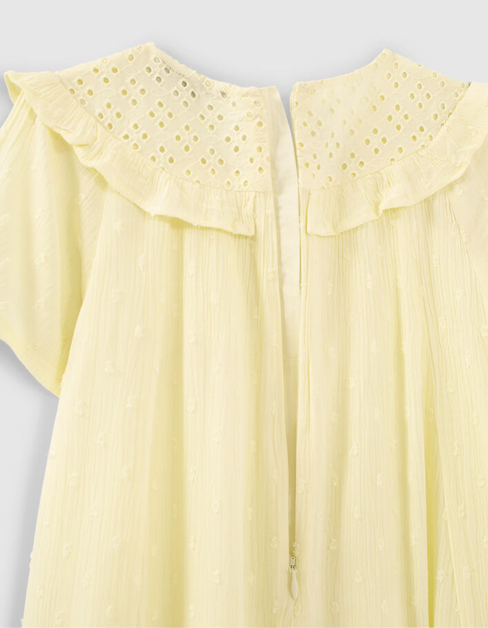 Vestido amarillo limón bordado y jacquard plumetis niña  - IKKS
