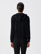 Women's black hooded cardigan knitted with rhinestone numbers on back-3