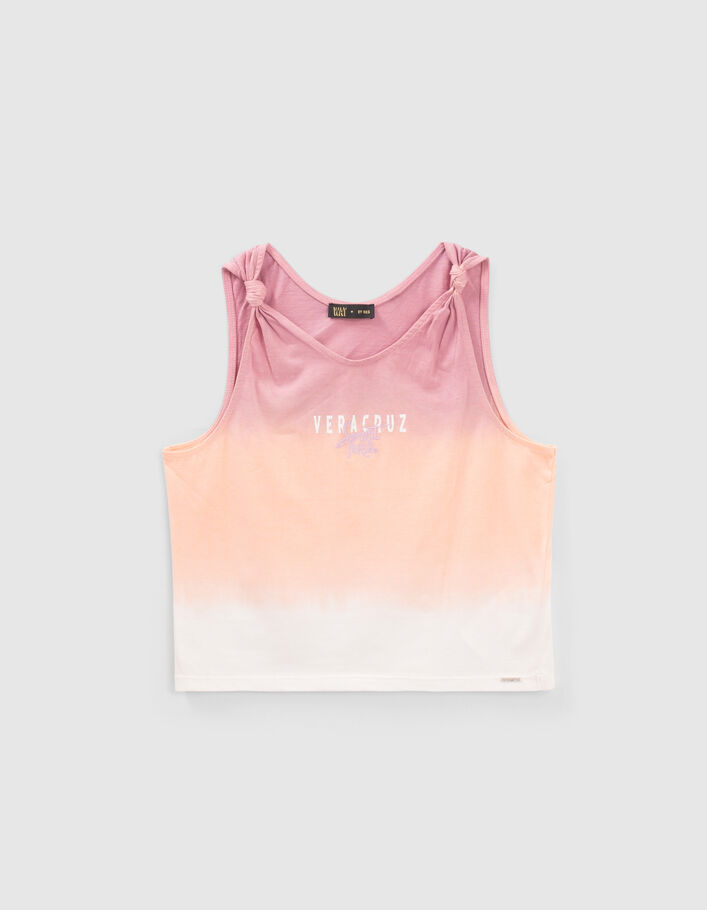 Girls’ ecru, orange, violet deep-dye organic vest top - IKKS