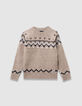 Beige gebreide wintertrui jacquard jongens-4