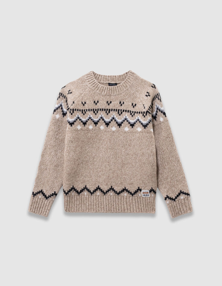 Beige gebreide wintertrui jacquard jongens-4