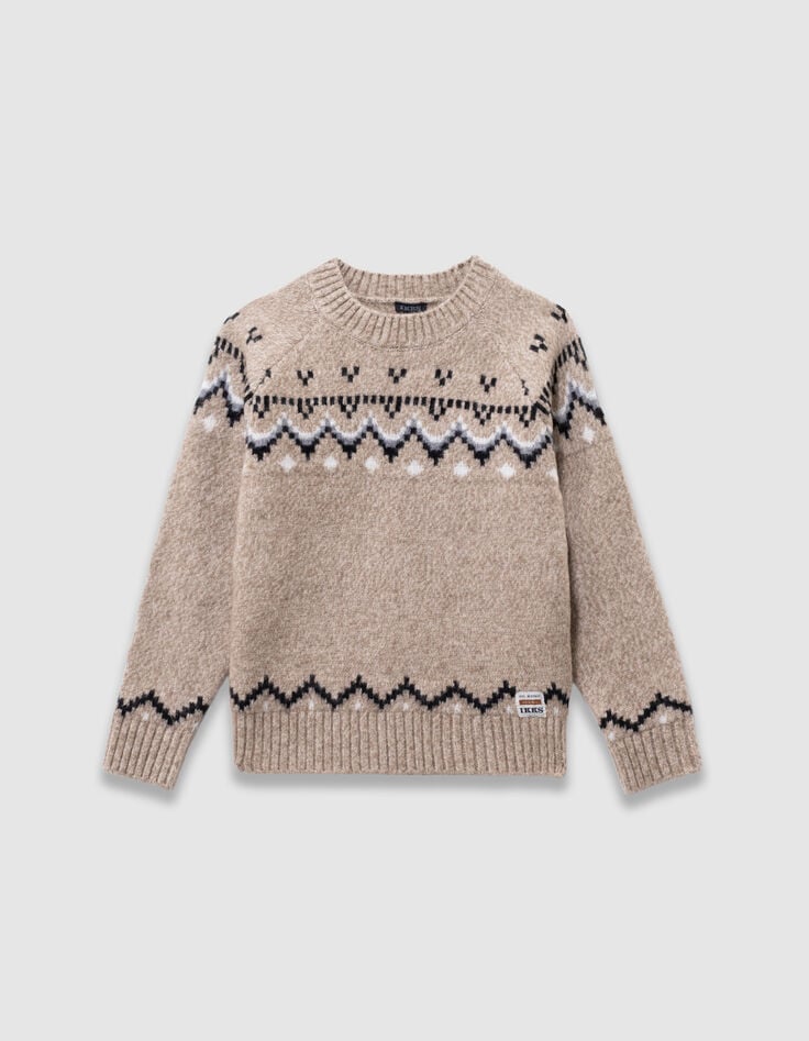 Beige gebreide wintertrui jacquard jongens-4 Beige gebreide wintertrui jacquard jongens-4
