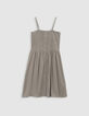 Robe fines bretelles kaki à smocks fille-2