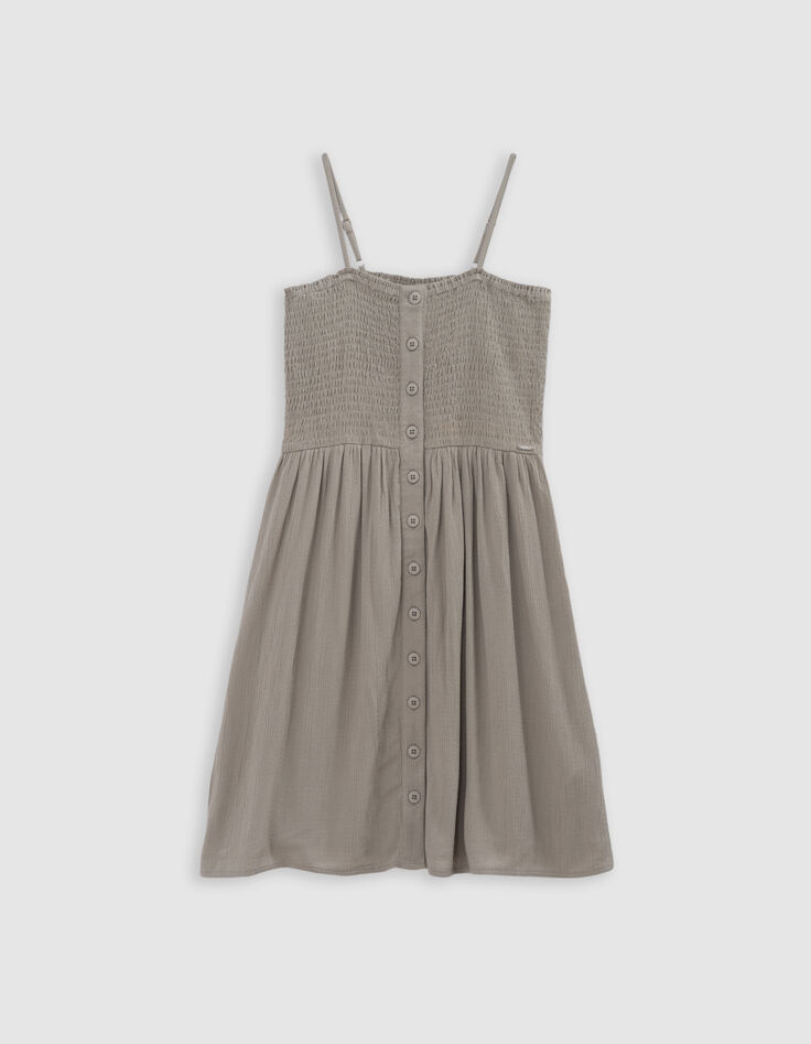 Robe fines bretelles kaki à smocks fille-2