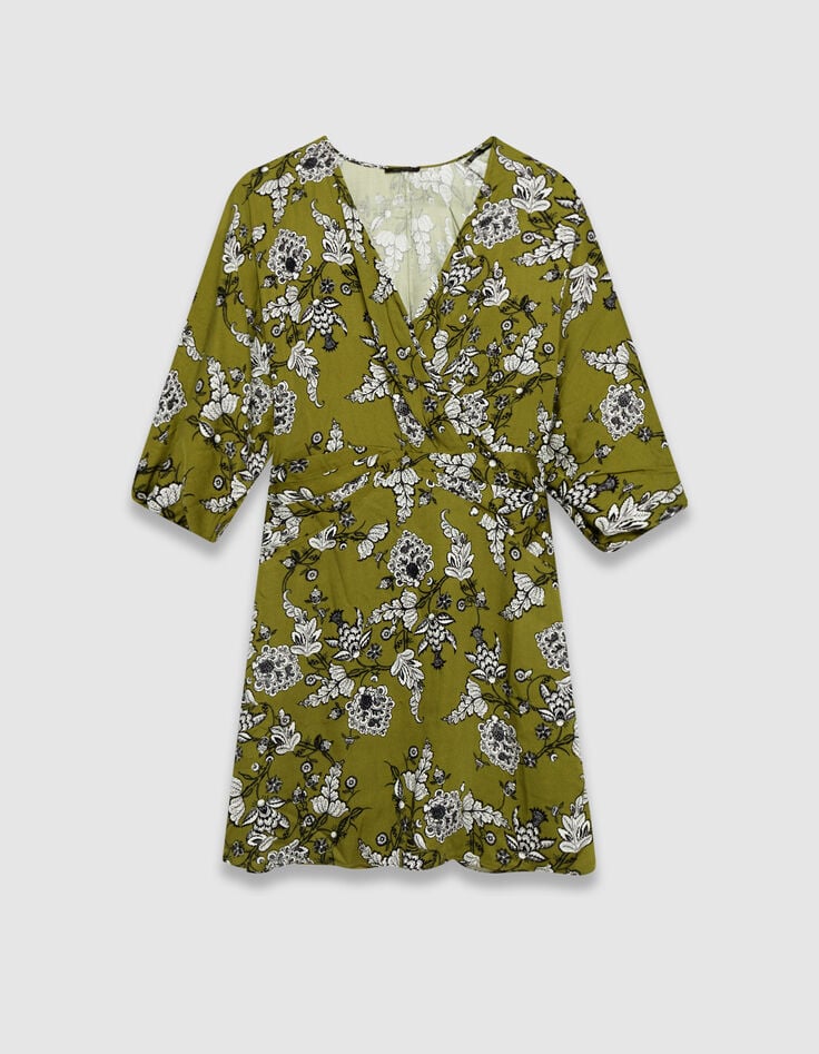 Robe fluide verte imprimé floral Femme-7