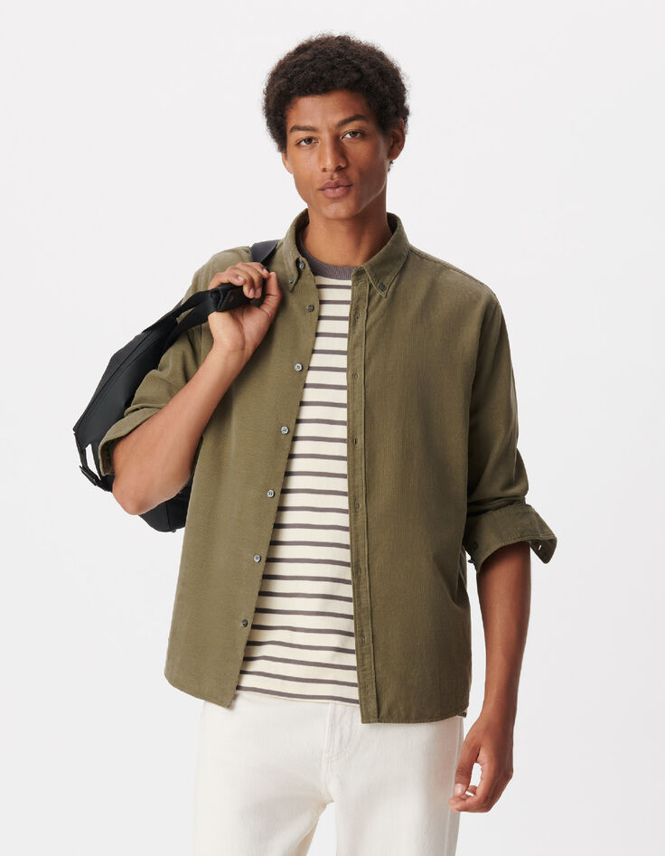 Men's Easy Khaki Ribbed Velvet Shirt-2