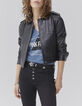Veste courte en cuir noir avec pattes épaules Femme-2