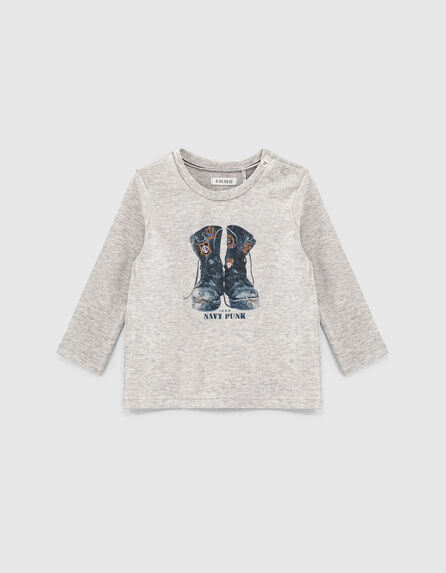 Graues Shirt mit Boots-Motiv für Babyjungen 