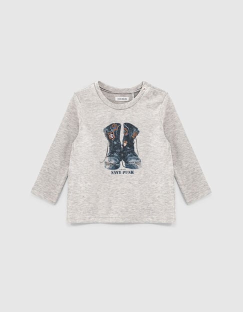 Camiseta gris algodón ecológico botines bebé niño 