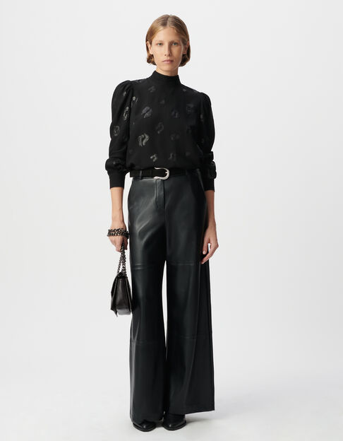 Women's long-sleeved black leopard print blouse with sequins embroidery - IKKS