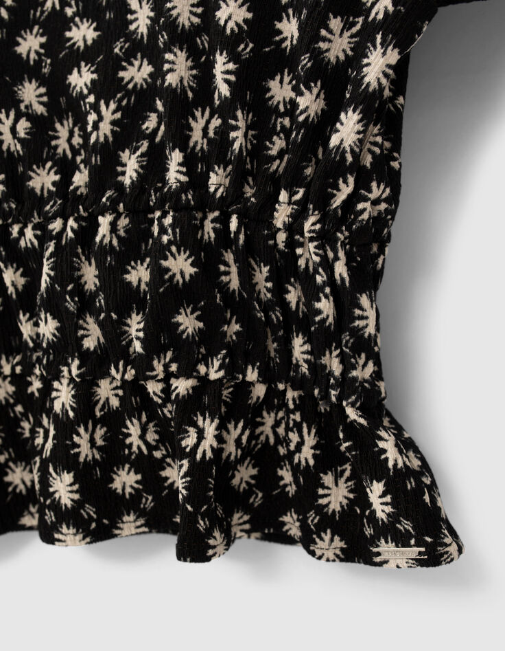 Schwarze M&auml;dchenbluse mit Grafikblumenprint-4