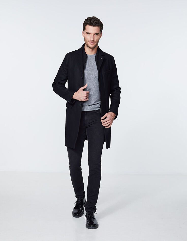 Abrigo largo negro con interior Hombre-1