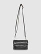 Clutch bandolera negro cuero acolchado mujer-2