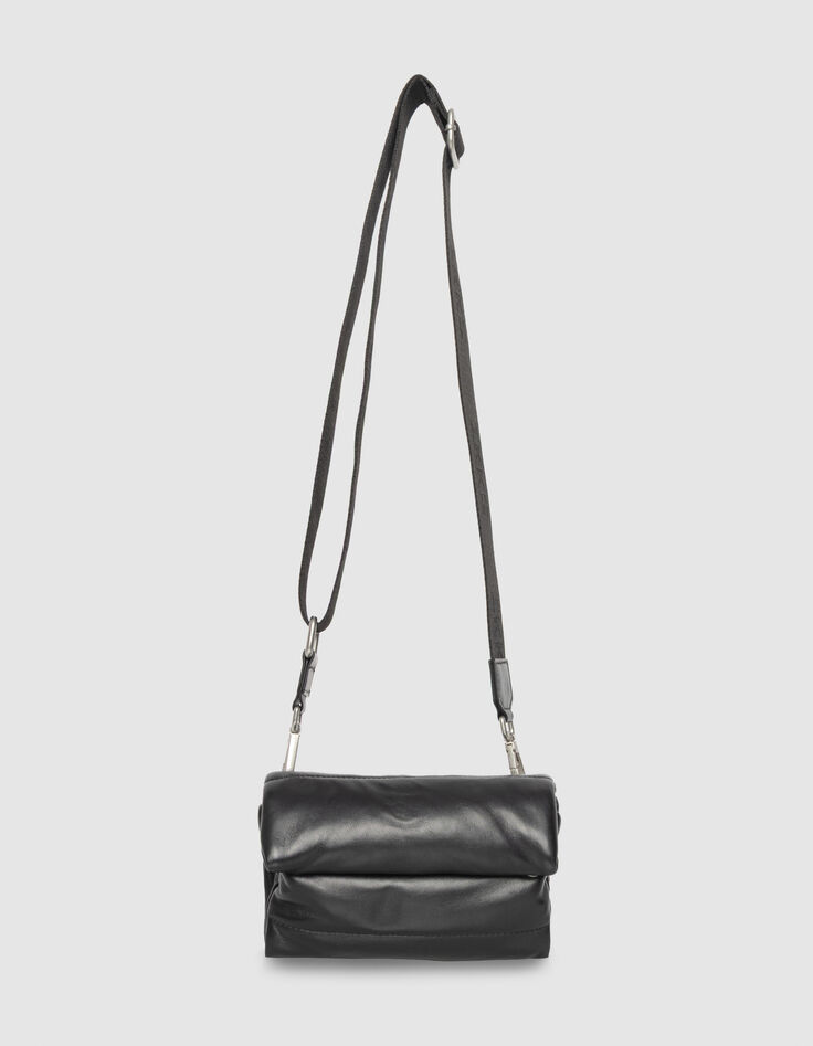 Clutch bandolera negro cuero acolchado mujer-2