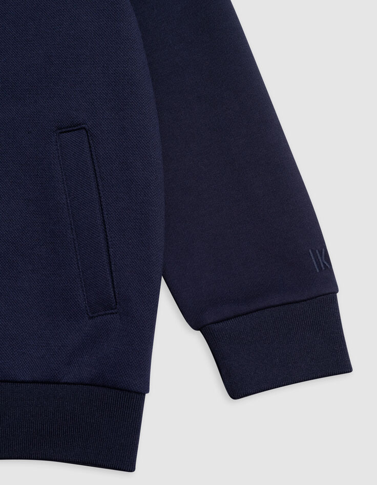 Navy two-material zipped cardigan message back for boy-7