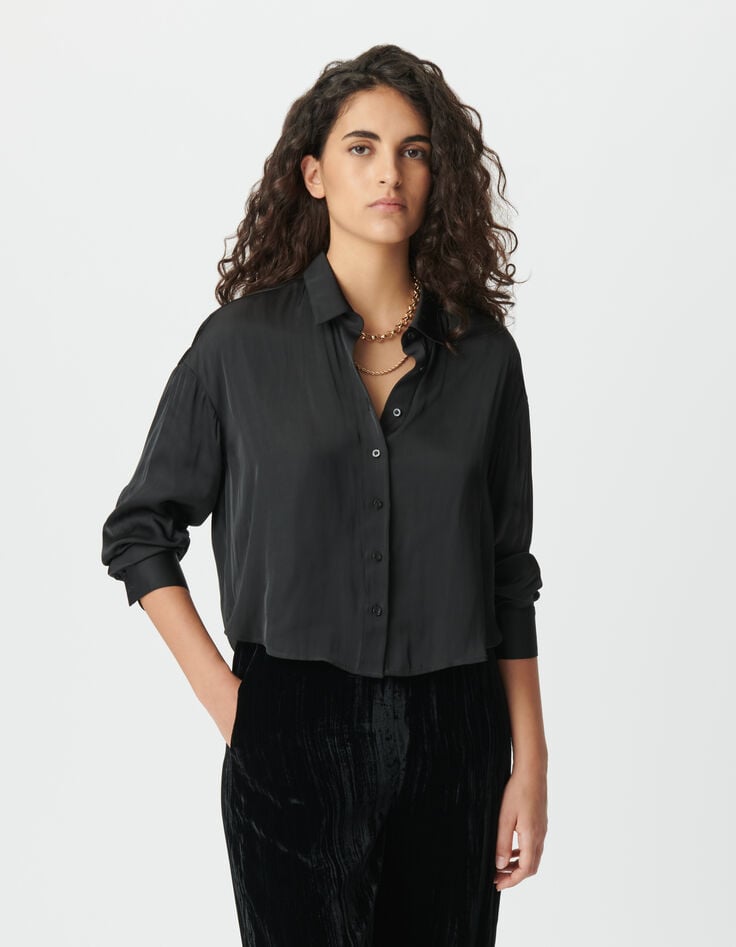 Camisa corta negra maxi rosa strass espalda mujer-2 Camisa corta negra maxi rosa strass espalda mujer-2