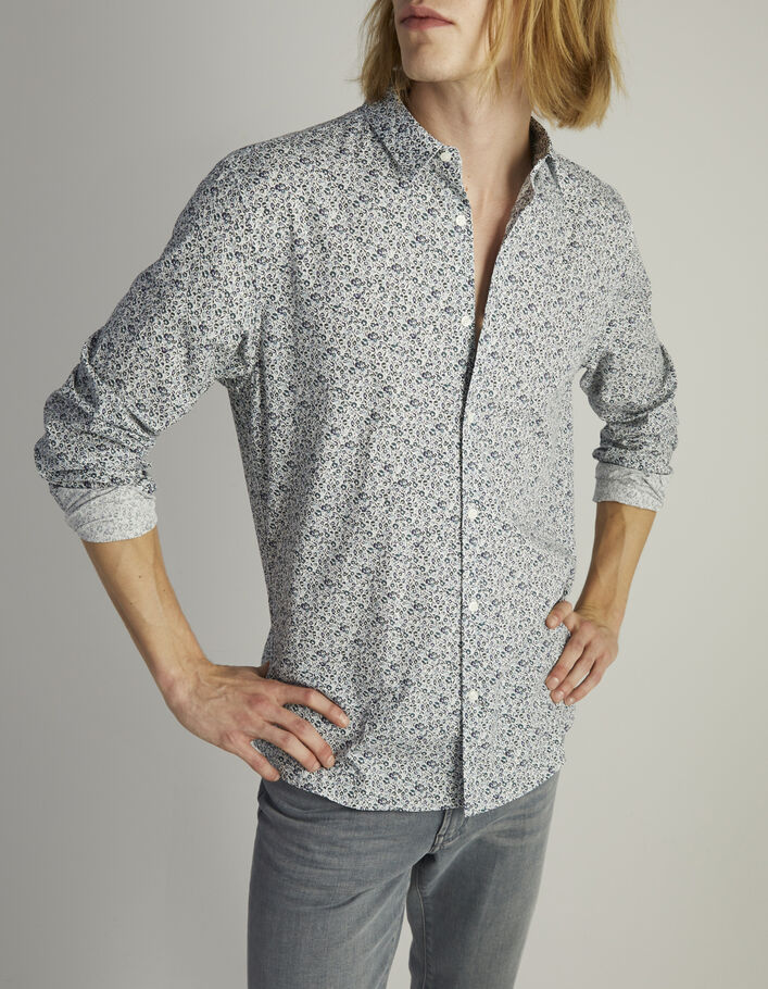 Aquagrünes SLIM-Herrenhemd mit Blumenprint - IKKS