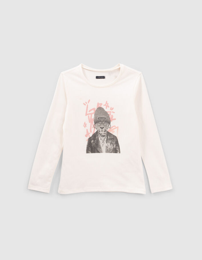 Camiseta crudo leopardo fondo tag lentejuelas niña-2
