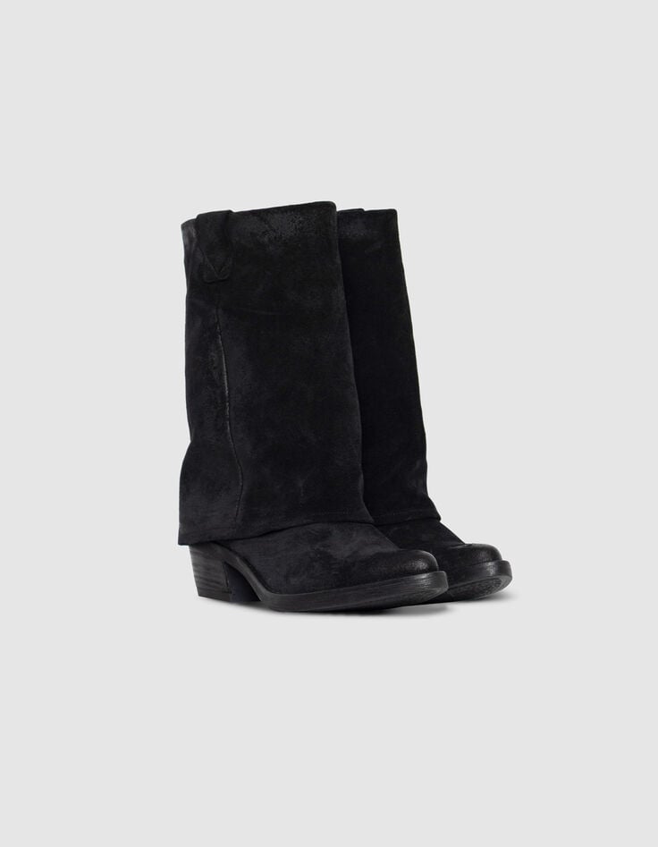 Schwarze Damen-Halbstiefelette Veloursleder-6