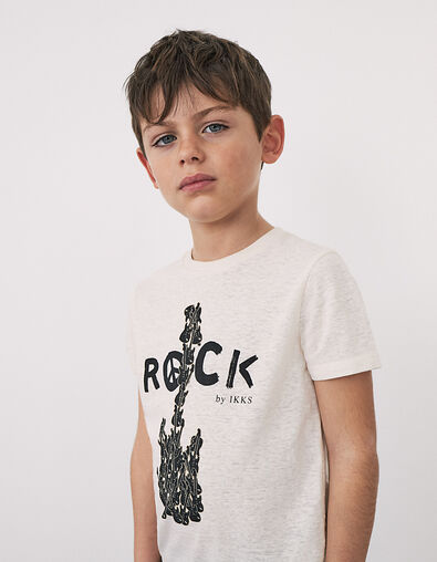 Ecrufarbenes Jungen-T-Shirt mit schwarzen Gitarren  - IKKS