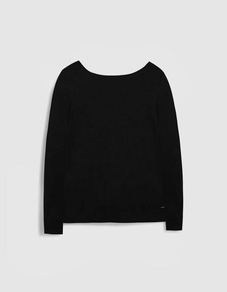 Women&rsquo;s black fine knit sweater with lace insert on back-8