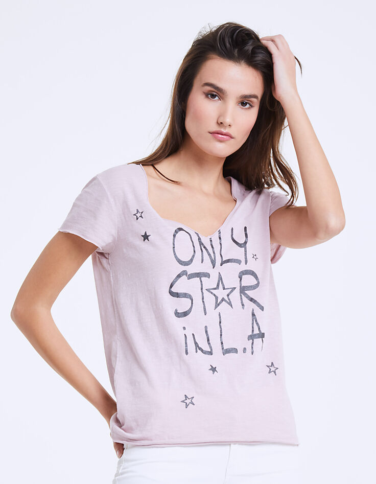 Tee-shirt col V coton message "Only Star" femme-2 Tee-shirt col V coton message "Only Star" femme-2