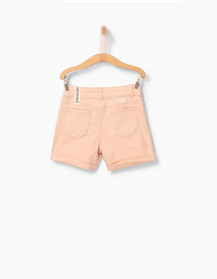 Short en jean rose poudré à poches dentelle fille-3 Short en jean rose poudré à poches dentelle fille-3