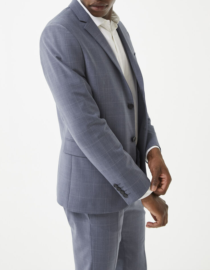 Indigoblauwe blazer ruitenmotief TRAVEL SUIT Heren-6