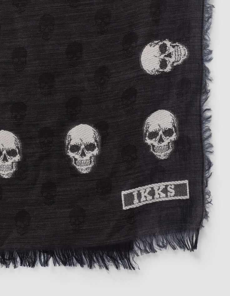 Fular gris jacquard calaveras mujer-5