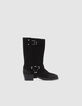 Boots noirs cuir velours esprit motard Femme-1