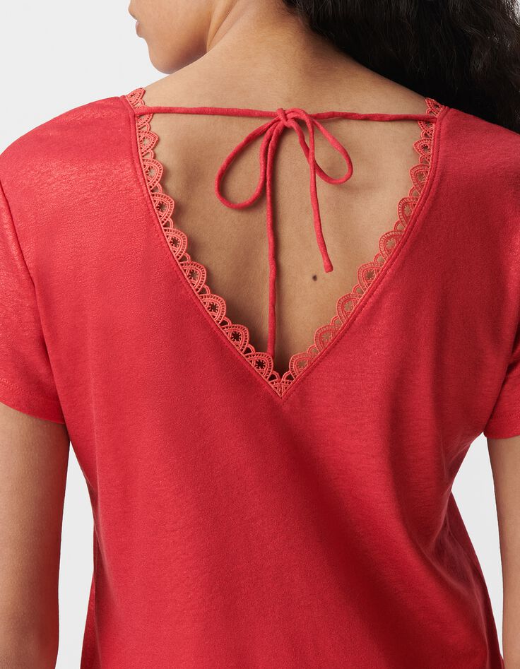 Tee-shirt rouge encolure V devant et dos-5
