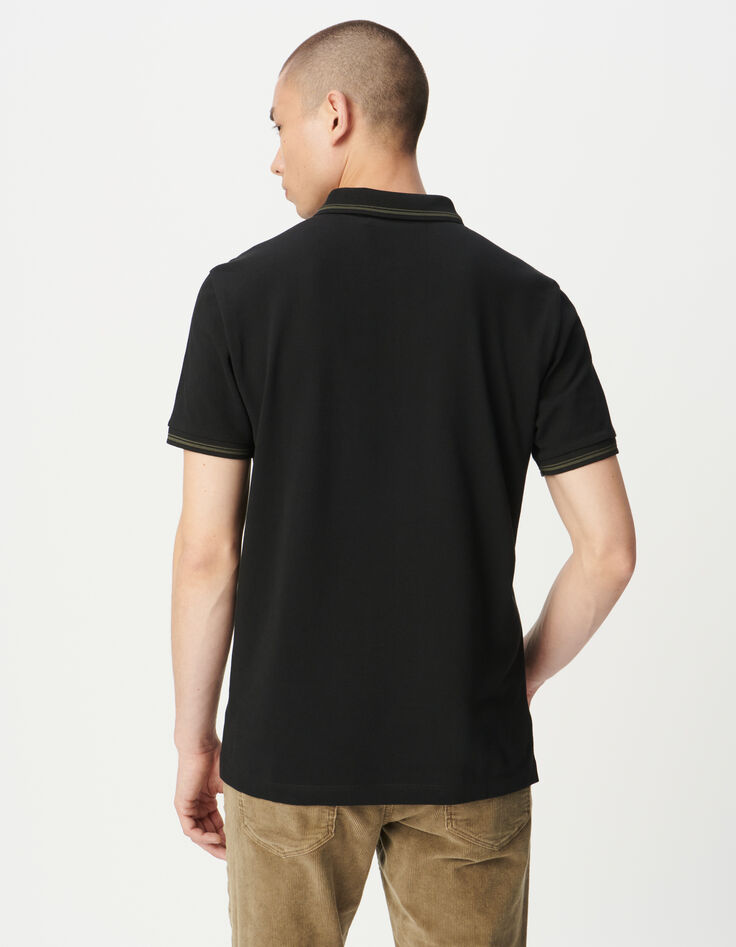 Polo manga corta negro punto piqué hombre-3