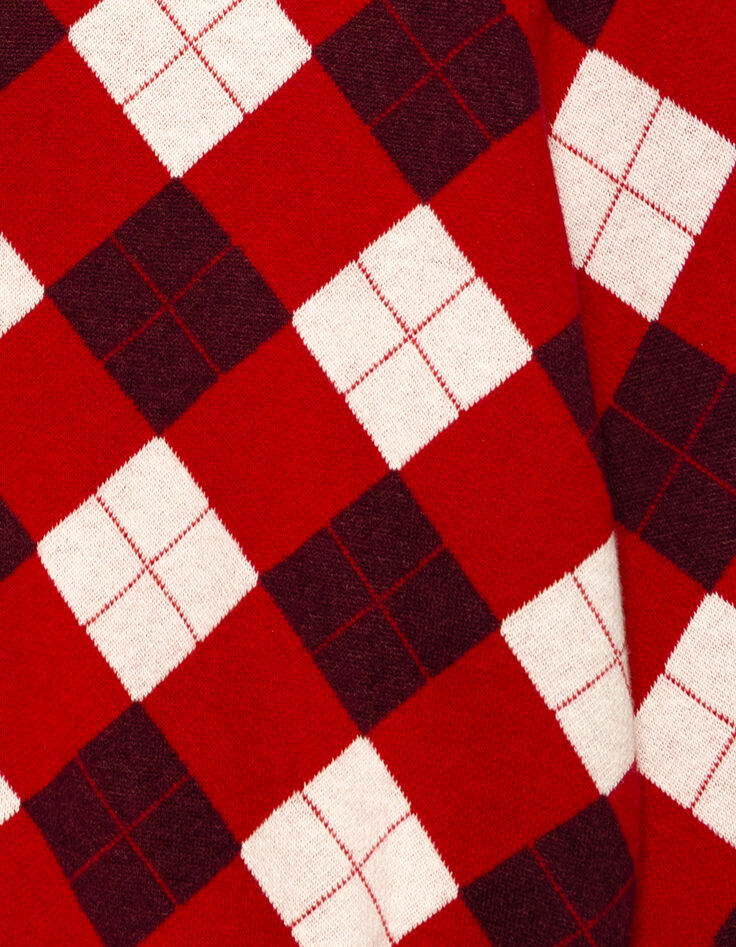 Women’s red diamond jacquard knit cardigan-6