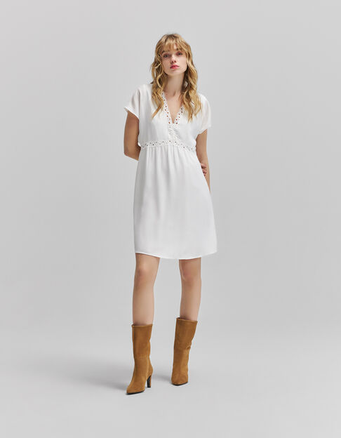 Women’s off-white recycled dress with lace braid - IKKS