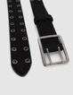 Ceinture noire cuir velours matelassé à œillets Femme-3