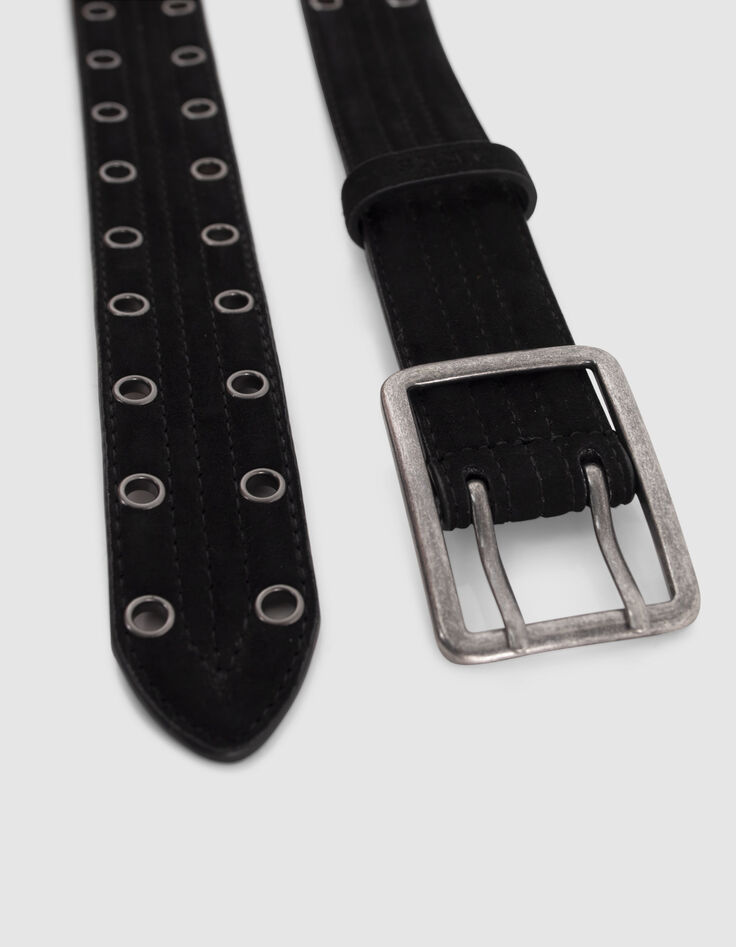 Ceinture noire cuir velours matelassé à œillets Femme-3