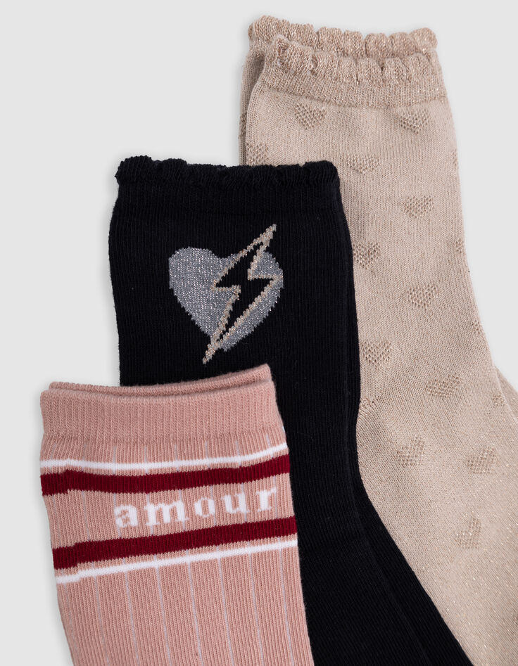Rosa, goldene und schwarze Mädchensocken-4