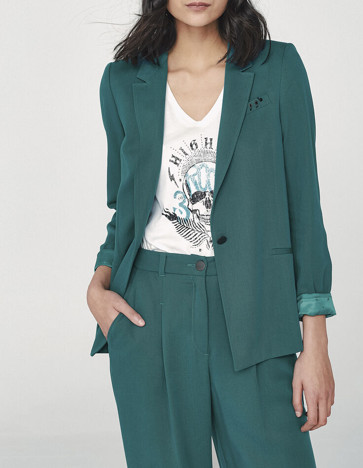 Veste tailleur en tencel émeraude avec ceinture femme-2