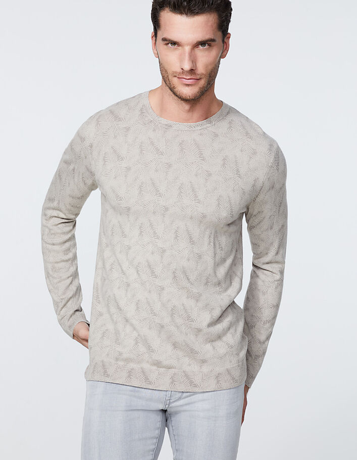 Men’s mink sweater foliage print fine knit sweater - IKKS