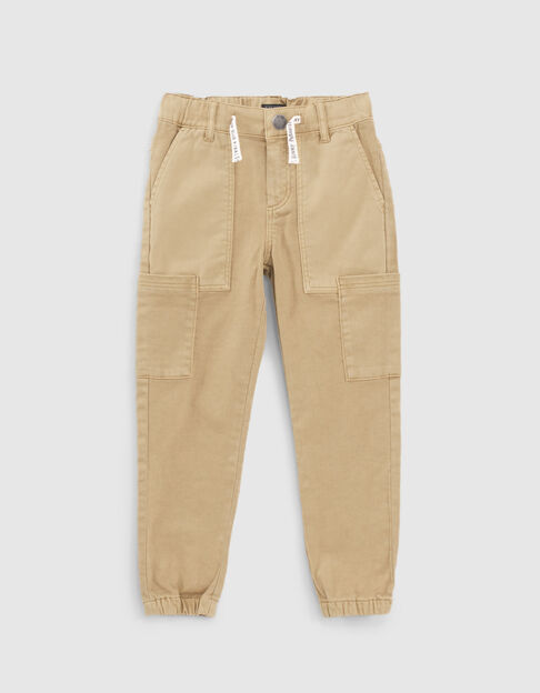 Boys’ beige combat trousers with elasticated cuffs