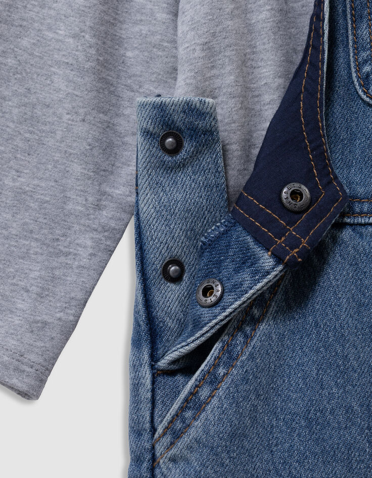 Set T-shirt en blauwe jeanstuinbroek babyjongens-5