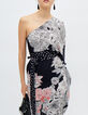 Robe asym&eacute;trique noire motif fleurs IKKS x GIGEEZ Femme-1
