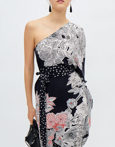Robe asym&eacute;trique noire motif fleurs IKKS x GIGEEZ Femme - IKKS